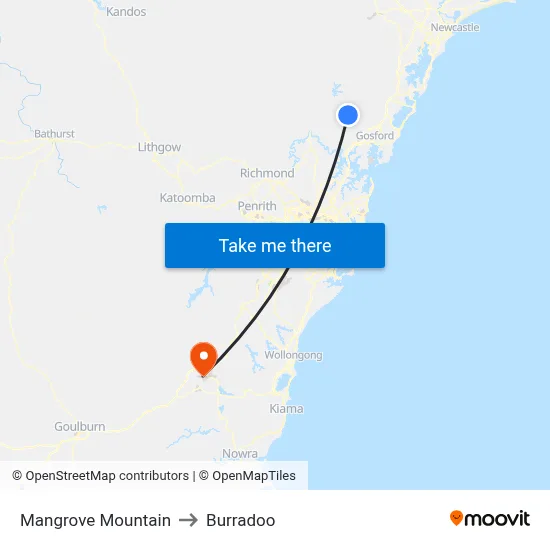 Mangrove Mountain to Burradoo map
