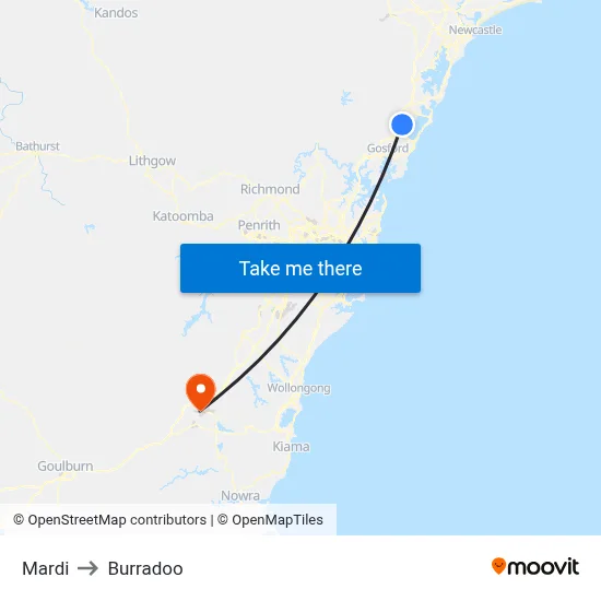 Mardi to Burradoo map