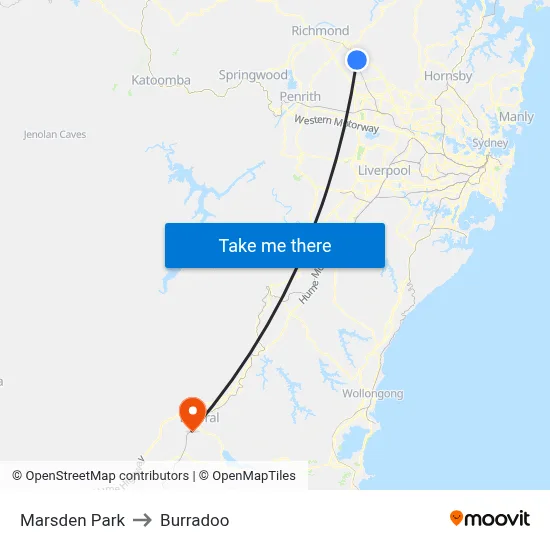 Marsden Park to Burradoo map