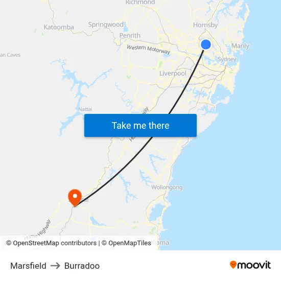 Marsfield to Burradoo map