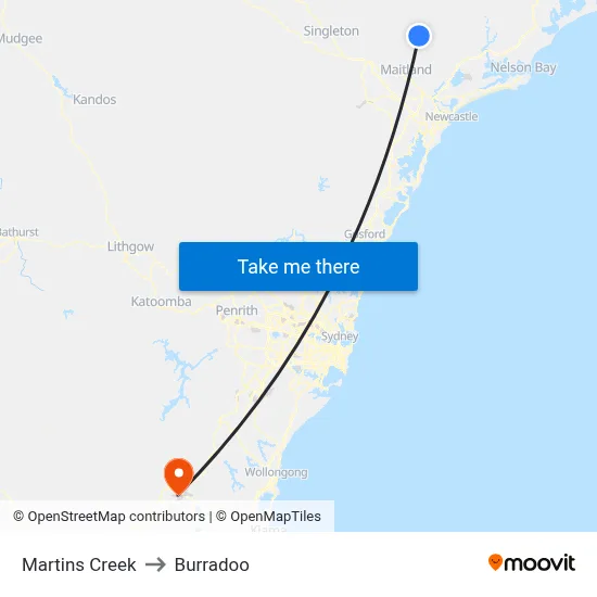Martins Creek to Burradoo map