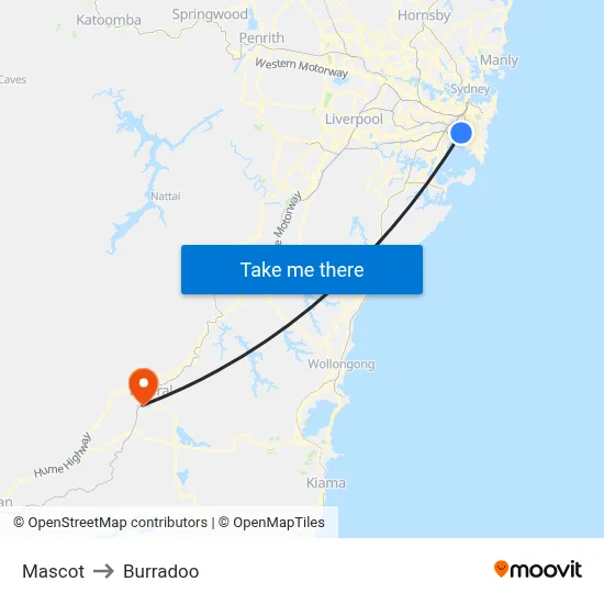 Mascot to Burradoo map