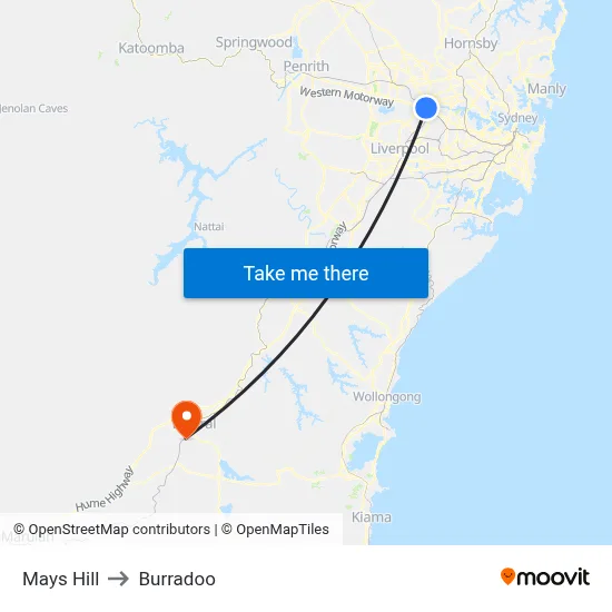Mays Hill to Burradoo map