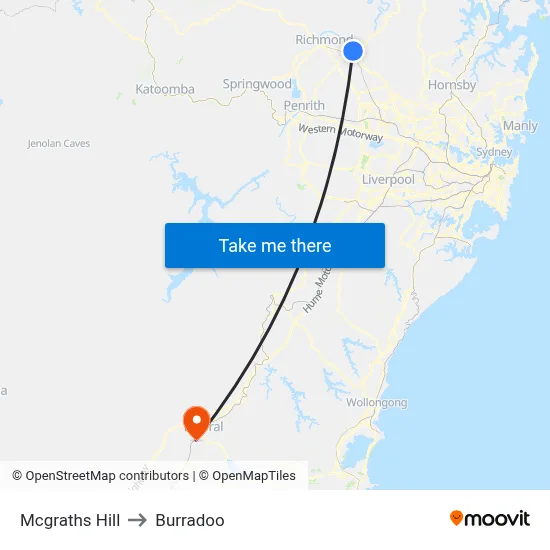 Mcgraths Hill to Burradoo map