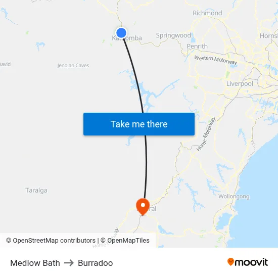 Medlow Bath to Burradoo map