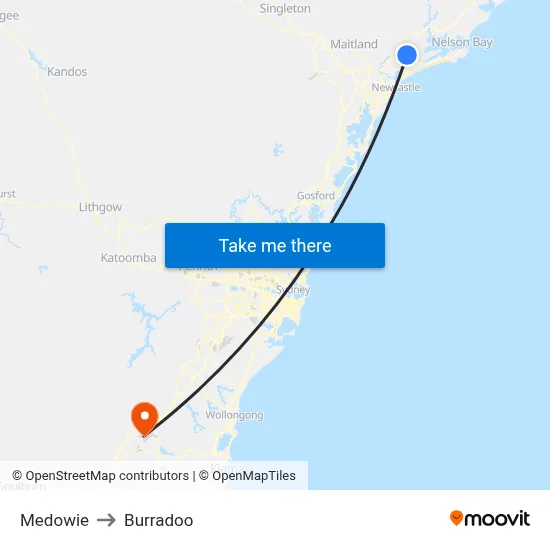 Medowie to Burradoo map