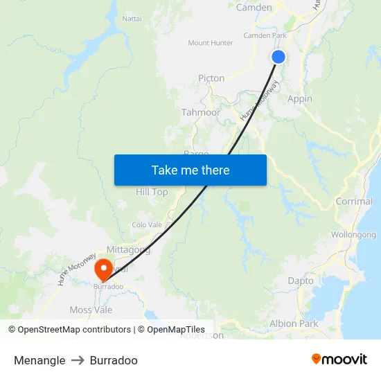 Menangle to Burradoo map