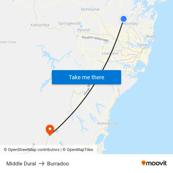 Middle Dural to Burradoo map
