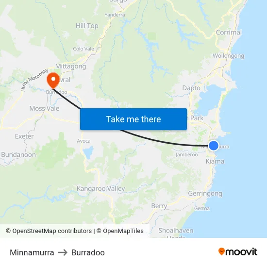 Minnamurra to Burradoo map
