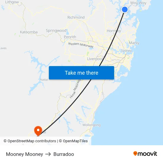 Mooney Mooney to Burradoo map