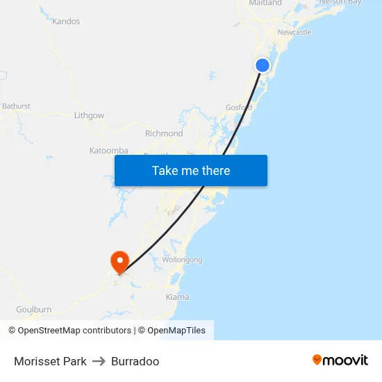 Morisset Park to Burradoo map