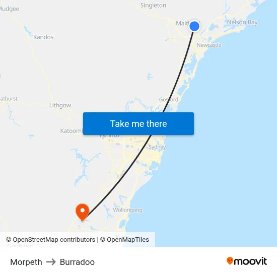 Morpeth to Burradoo map
