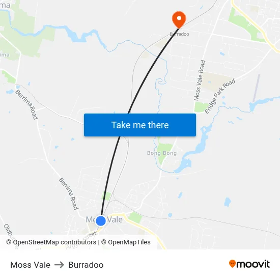 Moss Vale to Burradoo map
