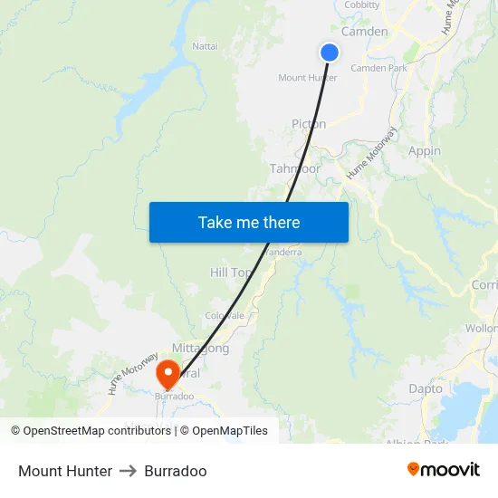 Mount Hunter to Burradoo map