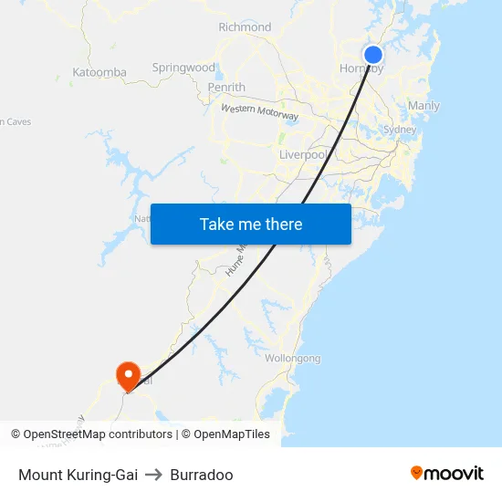 Mount Kuring-Gai to Burradoo map