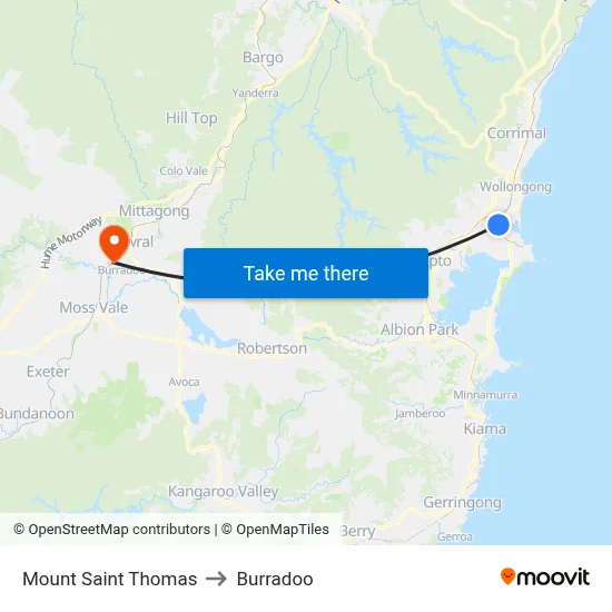 Mount Saint Thomas to Burradoo map
