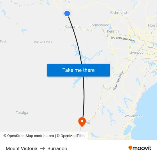 Mount Victoria to Burradoo map