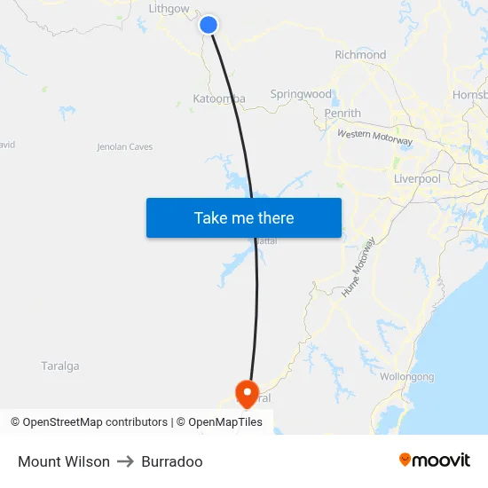 Mount Wilson to Burradoo map