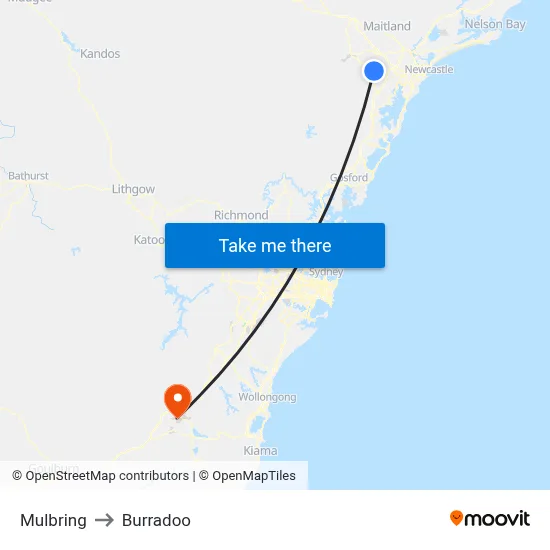 Mulbring to Burradoo map