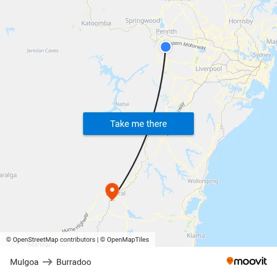 Mulgoa to Burradoo map