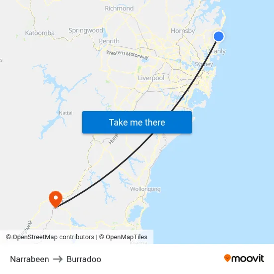 Narrabeen to Burradoo map
