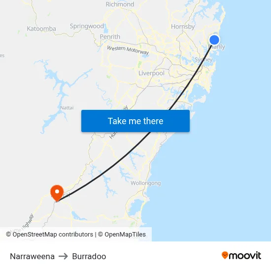 Narraweena to Burradoo map