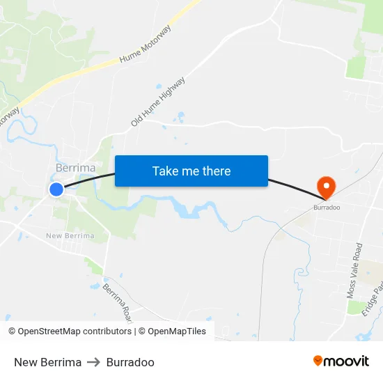 New Berrima to Burradoo map