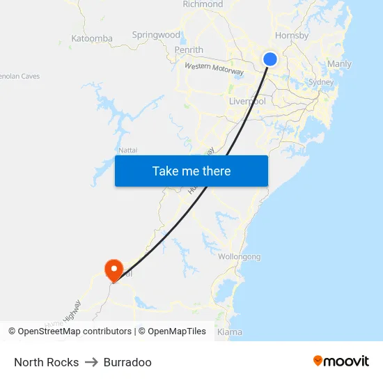 North Rocks to Burradoo map