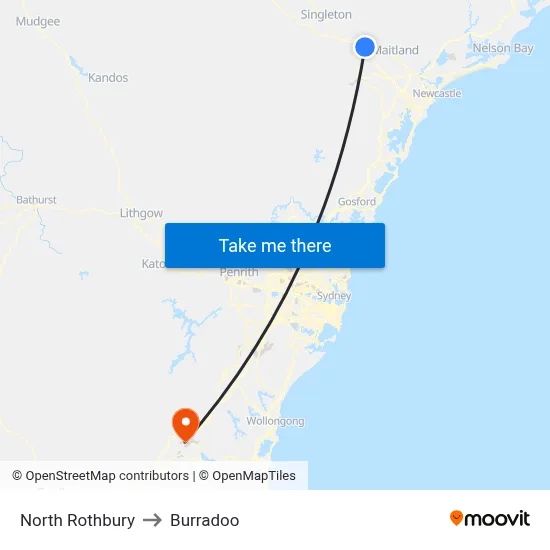 North Rothbury to Burradoo map