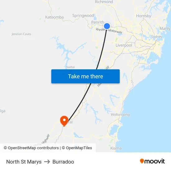North St Marys to Burradoo map
