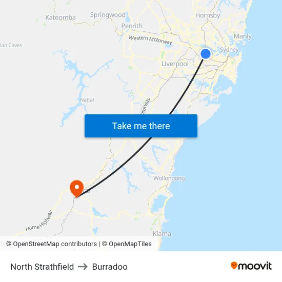 North Strathfield to Burradoo map