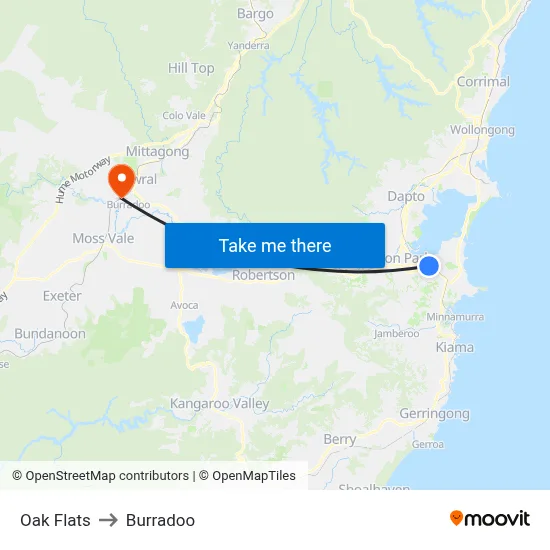 Oak Flats to Burradoo map