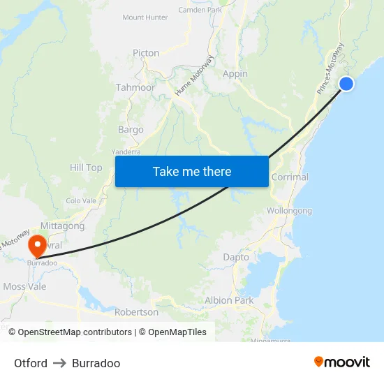 Otford to Burradoo map
