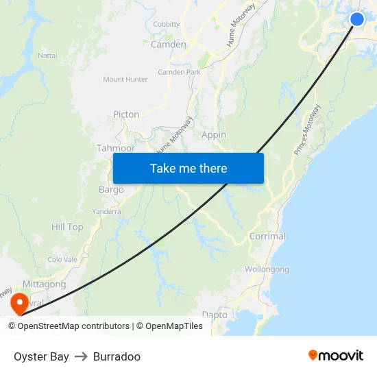 Oyster Bay to Burradoo map
