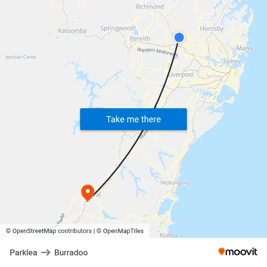 Parklea to Burradoo map