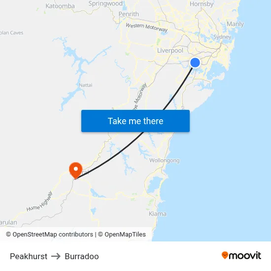 Peakhurst to Burradoo map