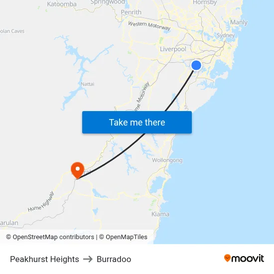 Peakhurst Heights to Burradoo map