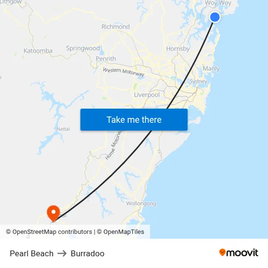 Pearl Beach to Burradoo map