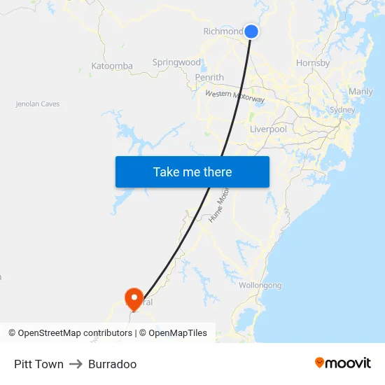 Pitt Town to Burradoo map