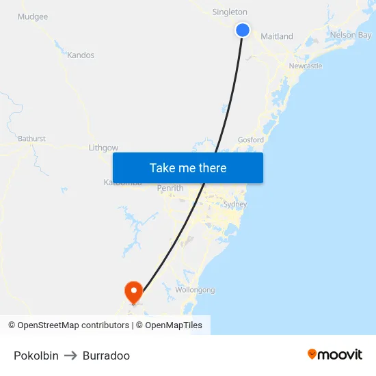 Pokolbin to Burradoo map