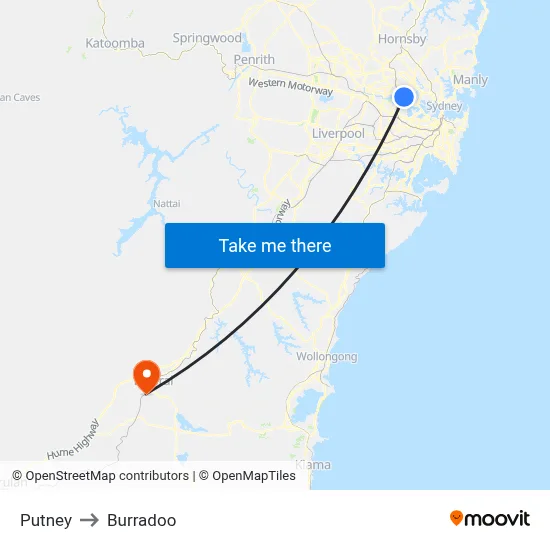 Putney to Burradoo map