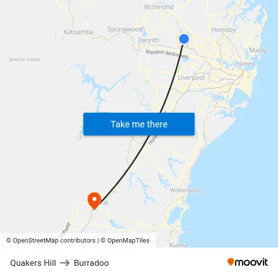 Quakers Hill to Burradoo map
