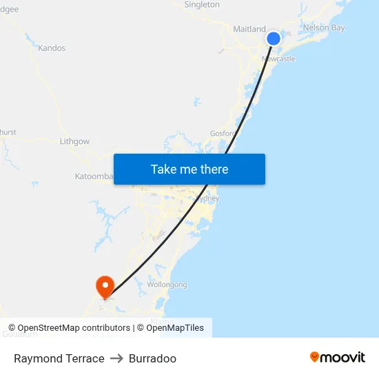 Raymond Terrace to Burradoo map