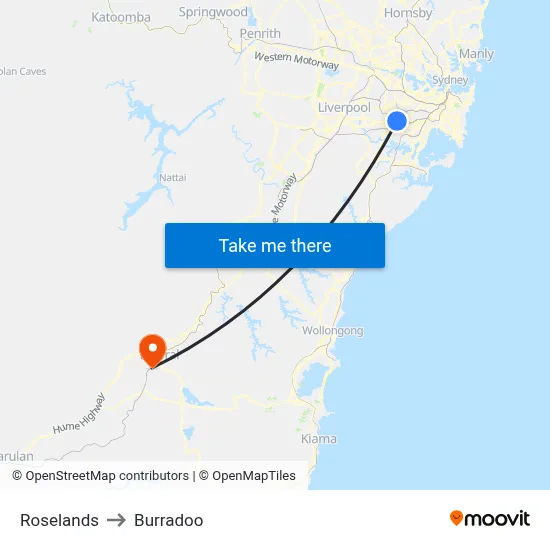 Roselands to Burradoo map