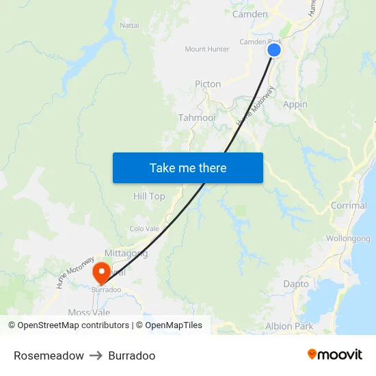 Rosemeadow to Burradoo map