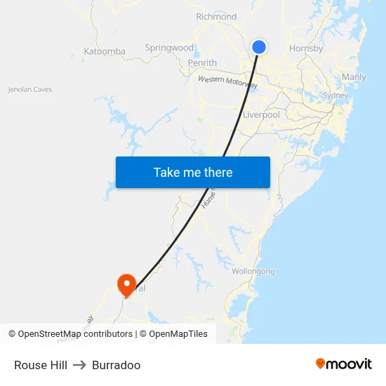Rouse Hill to Burradoo map