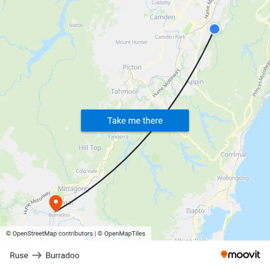 Ruse to Burradoo map