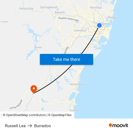 Russell Lea to Burradoo map