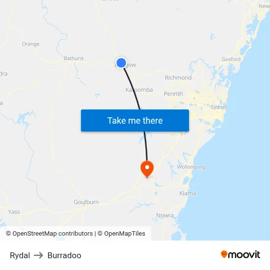 Rydal to Burradoo map