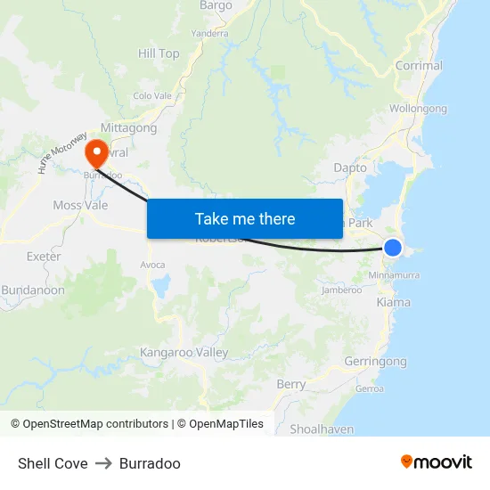 Shell Cove to Burradoo map